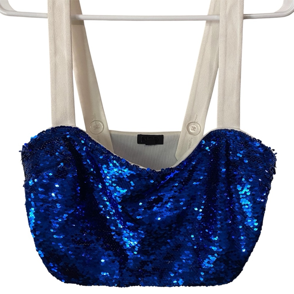 NBD Sequin Crop Top Small  Royal Blue White Tank Top Party Costume Sparkle - Picture 3 of 6